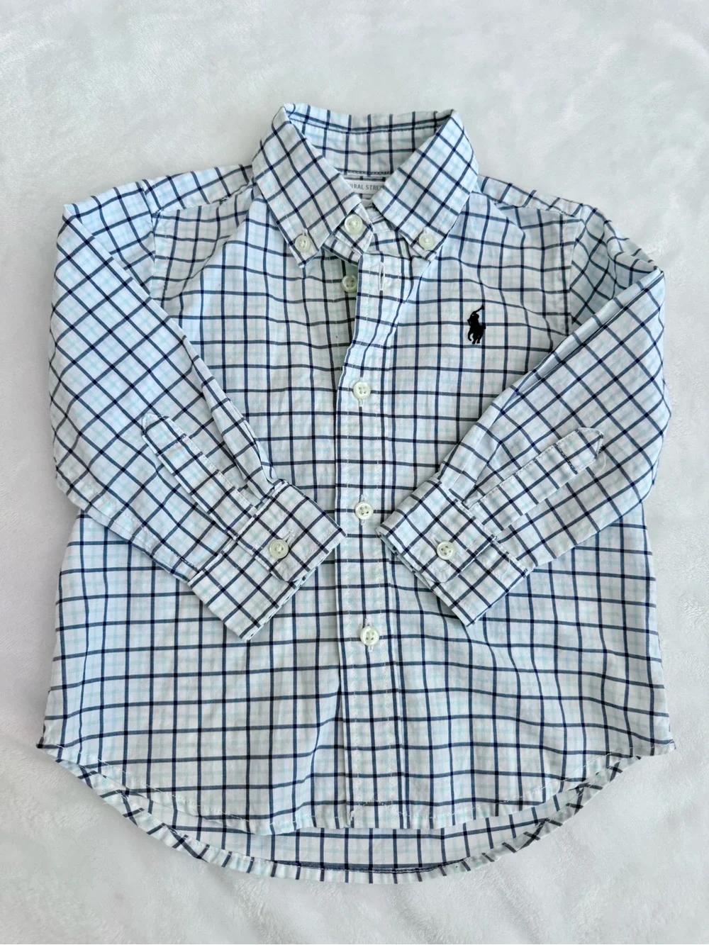 Ralph Lauren Toddler Boys White & Blue Plaid Button-Down Shirt (size 12M)